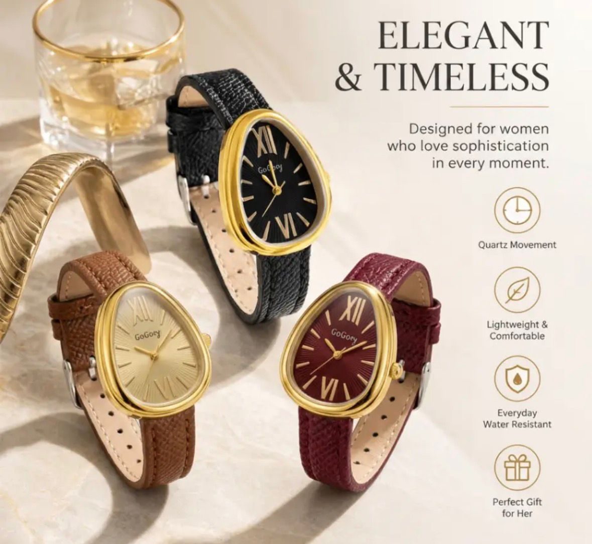 Women GoGoey Snake Head Thin Strap Watch, Stylish Elegant Luxury Quartz Watch